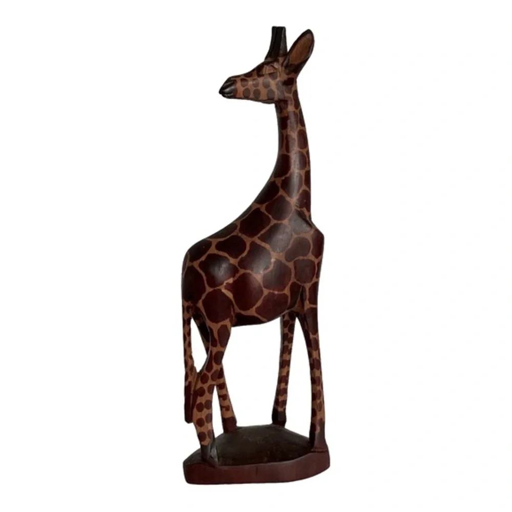 Pier 1 Imports Giraffe Figurine With Base Hand Carved Wood KENYA Vintage